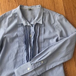 J Crew blue-striped button up, cute pleated front